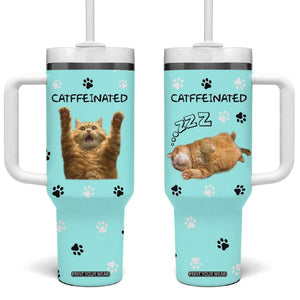 Cute Cat Coffee Tumbler With Handle Catffeinated Decaf Coffee Mug TB10 One Size: 40 oz Blue Print Your Wear