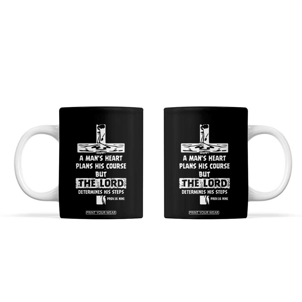 Christian Gifts For Men Coffee Mug A Man’s Heart Proverbs 16:9 Bible Verse TB10 Black Print Your Wear