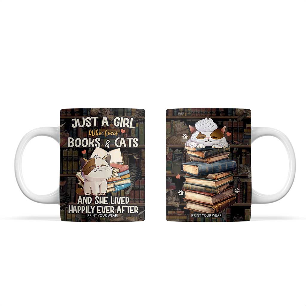Cat Bookish Coffee Mug Just A Girl Who Loves Cats And Books Library Cat TB10 Multicolor Print Your Wear