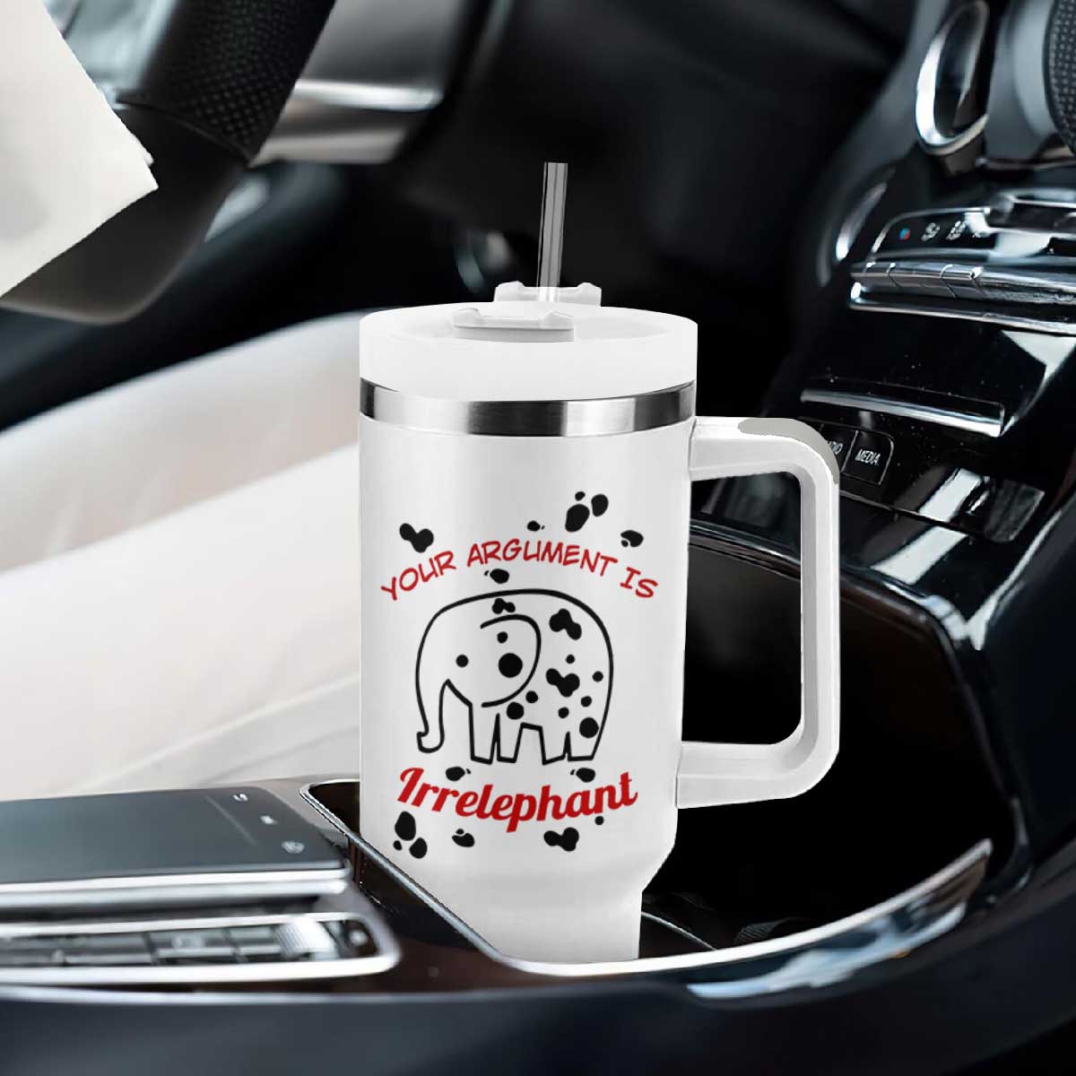 White Elephant Gift Tumbler With Handle Your Argument Is Irrelephant Lawyer Gifts TB10 Print Your Wear
