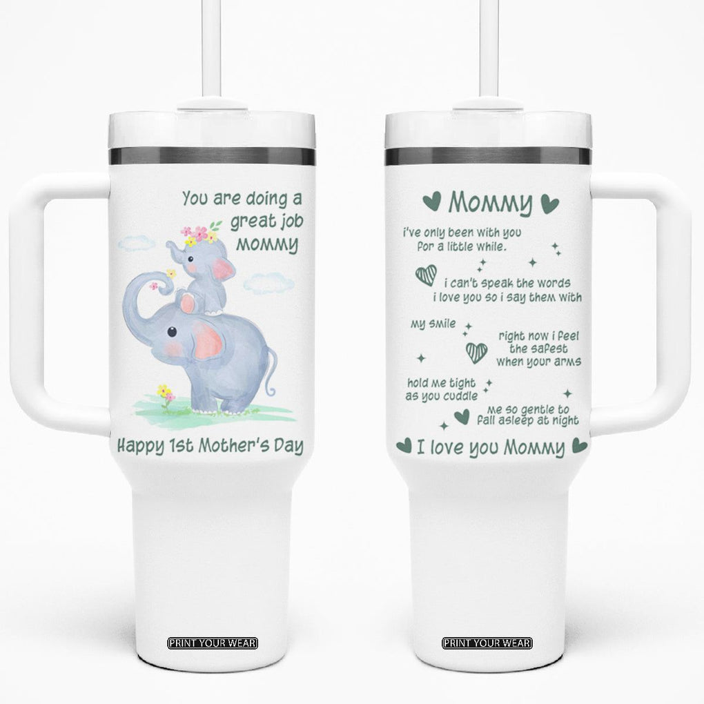 New Mom Tumbler With Handle Happy 1st Mother's Day Gifts for First Time Mothers TB10 One Size: 40 oz White Print Your Wear