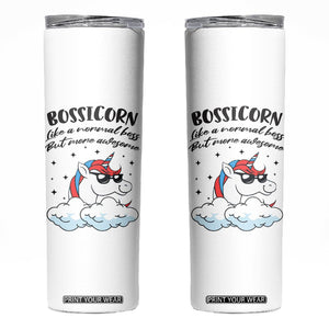 Thank You Gifts for Bosses Skinny Tumbler Bossicorn Like A Normal Boss But More Awesome TB10 White Print Your Wear