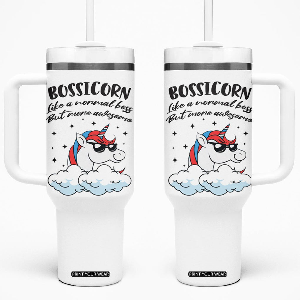 Thank You Gifts for Bosses Tumbler With Handle Bossicorn Like A Normal Boss But More Awesome TB10 One Size: 40 oz White Print Your Wear