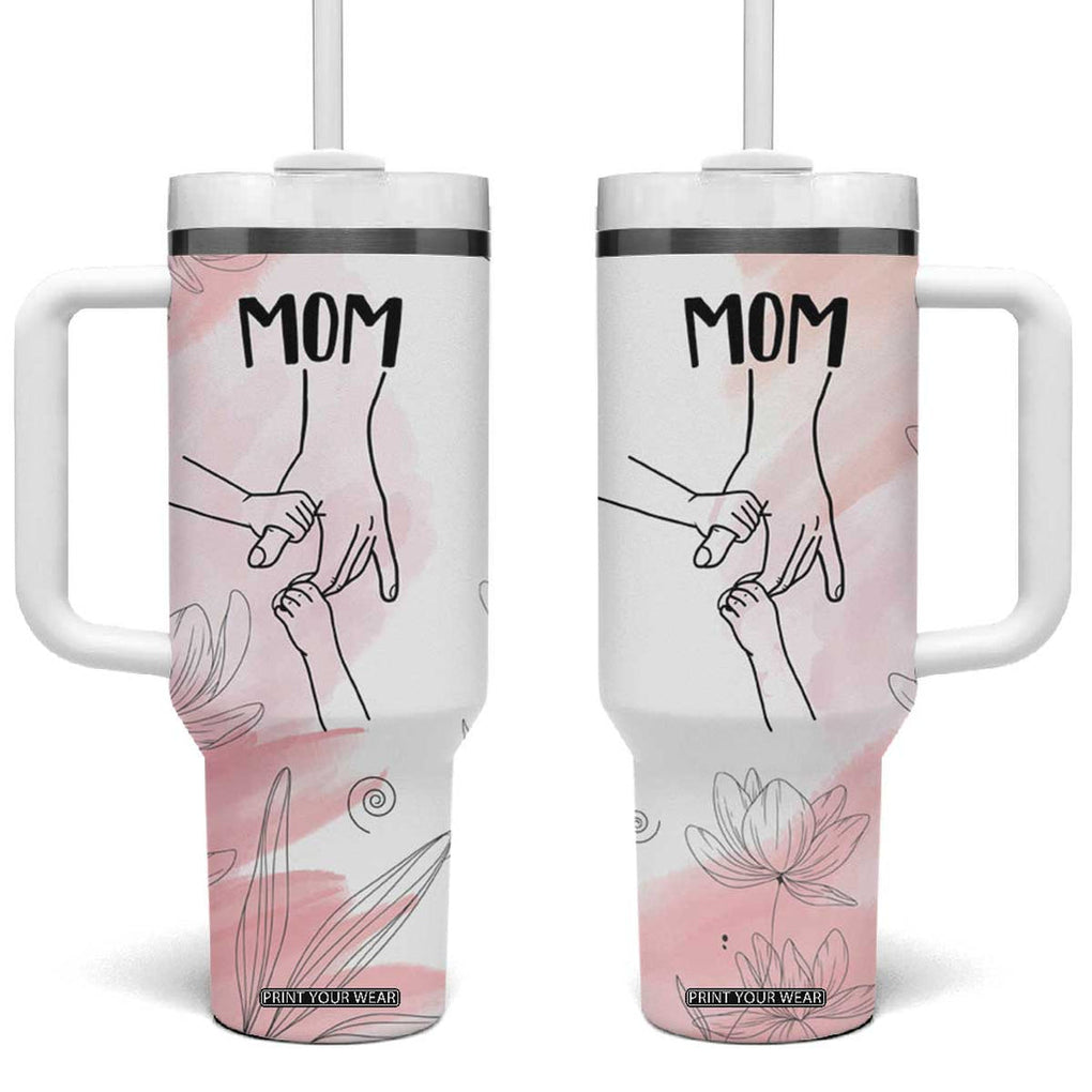 Gift for Mom of 2 Children Tumbler With Handle Mama Holding Hands Mothers Day Gift TB10 One Size: 40 oz Pink Print Your Wear