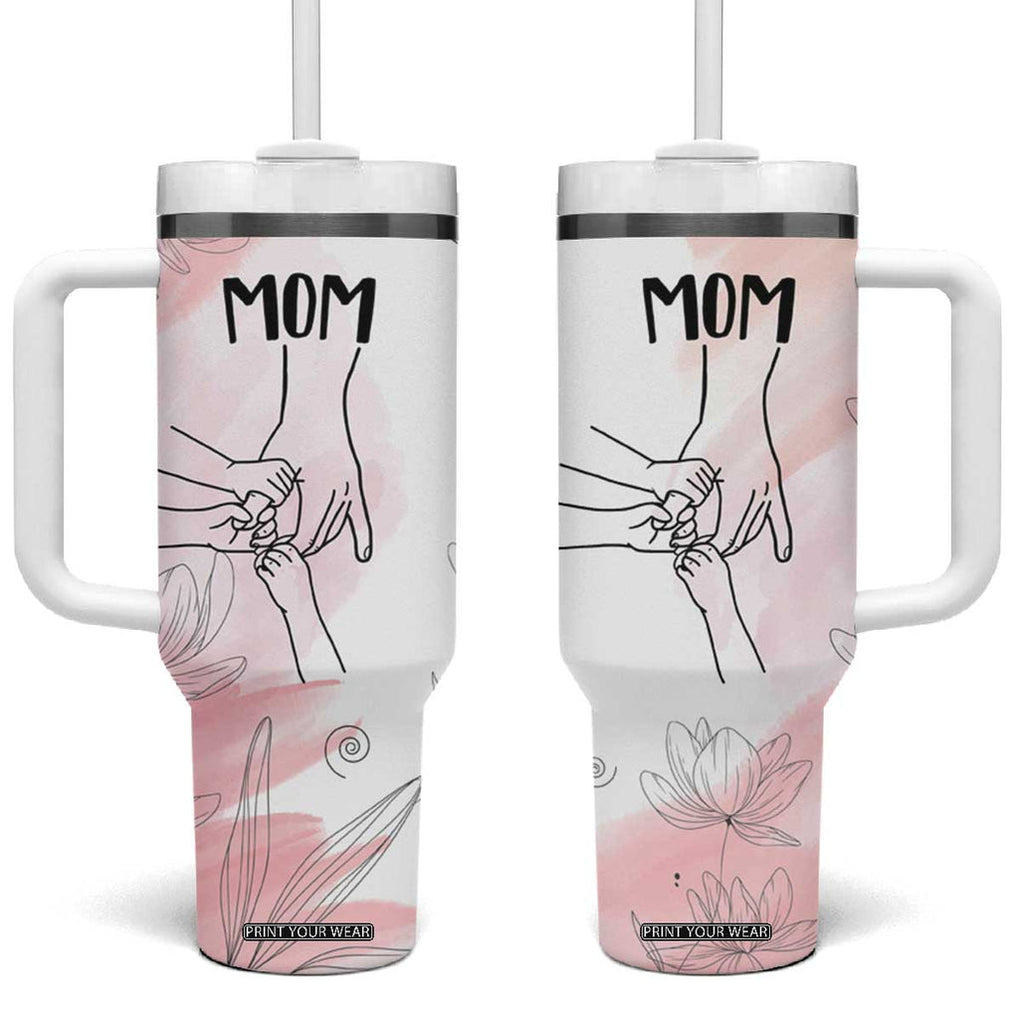 Gift for Mom of 3 Childrens Tumbler With Handle Mama Holding Hands Mothers Day Gift TB10 One Size: 40 oz Pink Print Your Wear