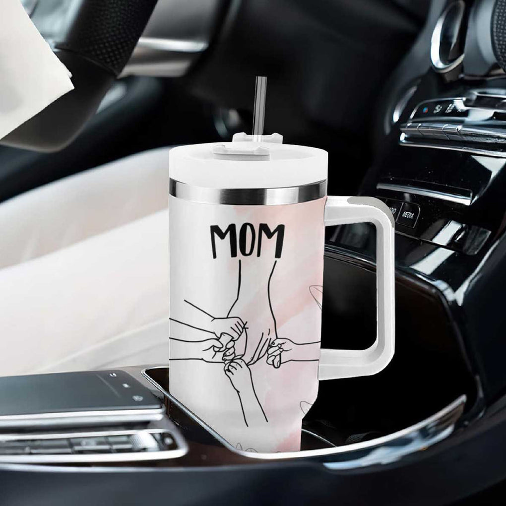 Gift for Mom of 4 Childrens Tumbler With Handle Mama Holding Hands Mothers Day Gift TB10 Print Your Wear