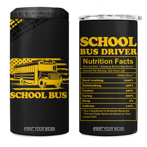 School Bus Driver Appreciation 4 in 1 Can Cooler Tumbler Funny Nutrition Facts American USA Flag TB10 One Size: 16 oz Black Print Your Wear