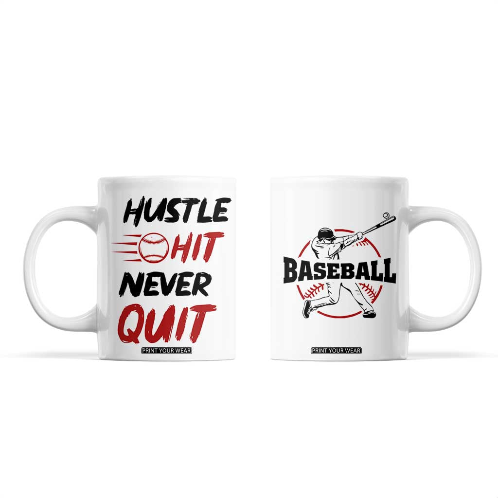 Baseball Coffee Mug Never Quit Funny Baseball Player Fan Coach Catcher Pitcher TB10 White Print Your Wear