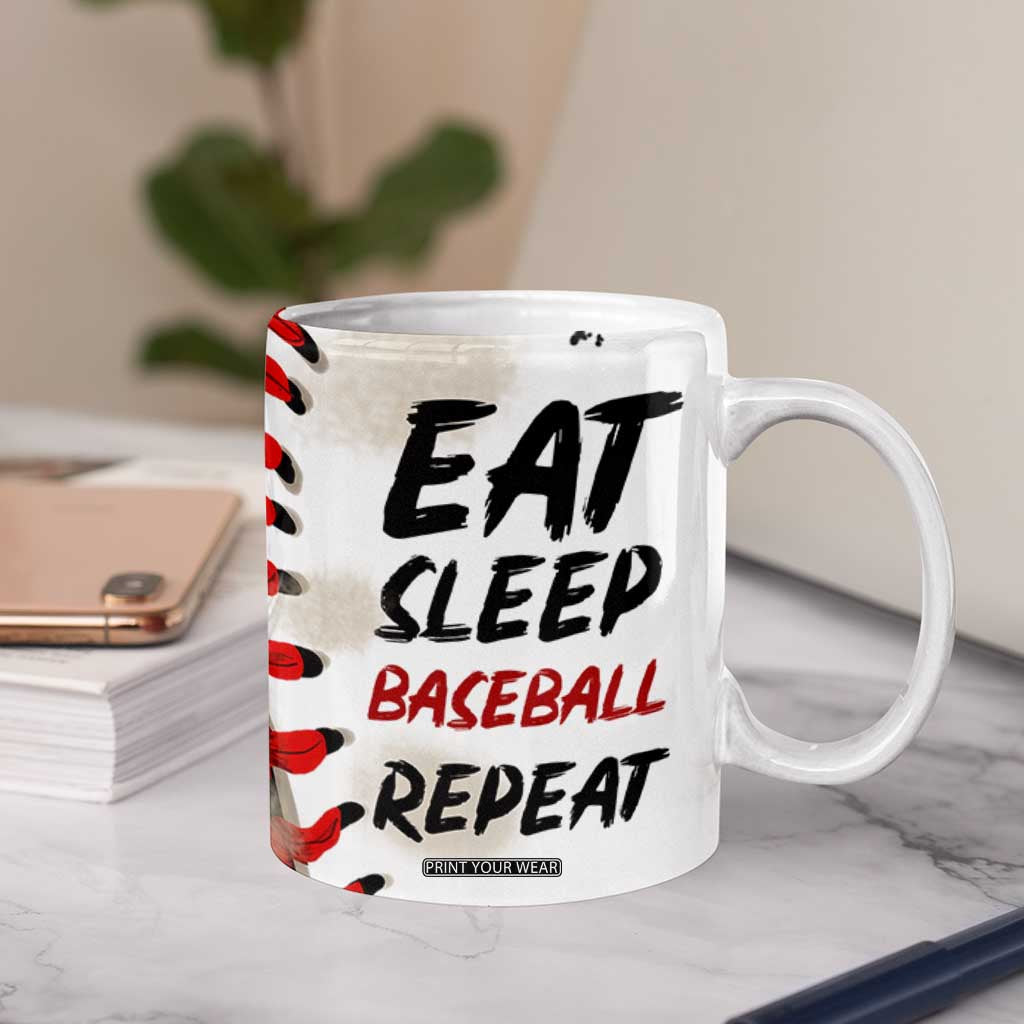 Funny Baseball Coffee Mug Eat Sleep Baseball Repeat Catcher Pitcher TB10 Print Your Wear