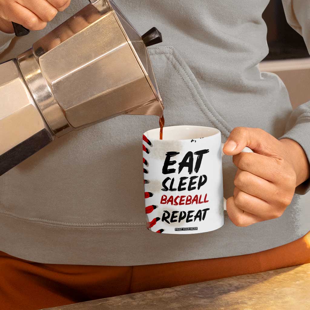 Funny Baseball Coffee Mug Eat Sleep Baseball Repeat Catcher Pitcher TB10 Print Your Wear