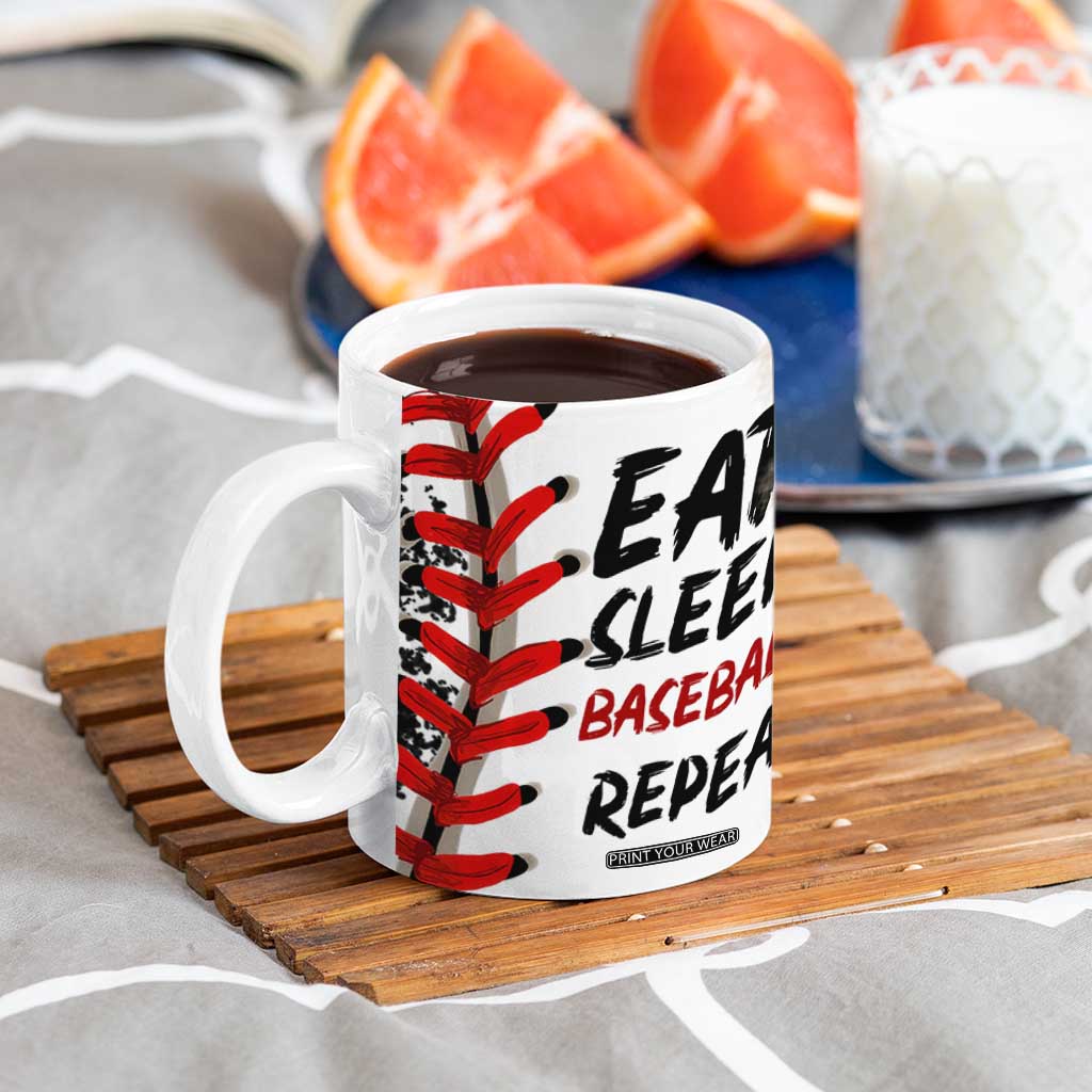 Funny Baseball Coffee Mug Eat Sleep Baseball Repeat Catcher Pitcher TB10 Print Your Wear