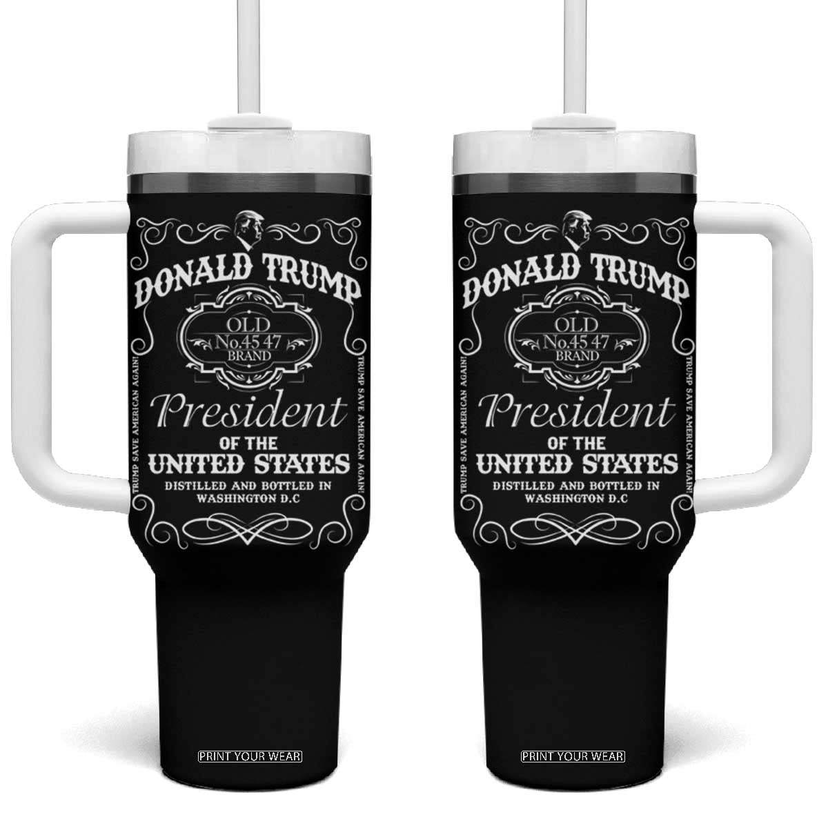 Trump 2024 Tumbler With Handle President 45 47 Whiskey Sytle Black TB10 One Size: 40 oz Black Print Your Wear