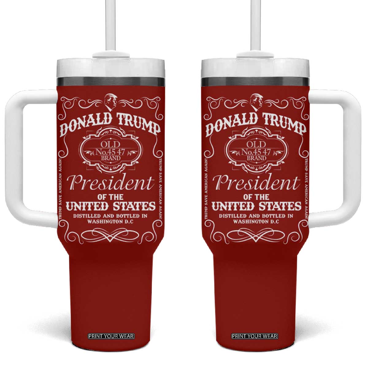 Trump 2024 Tumbler With Handle President 45 47 Whiskey Sytle Red TB10 One Size: 40 oz Red Print Your Wear