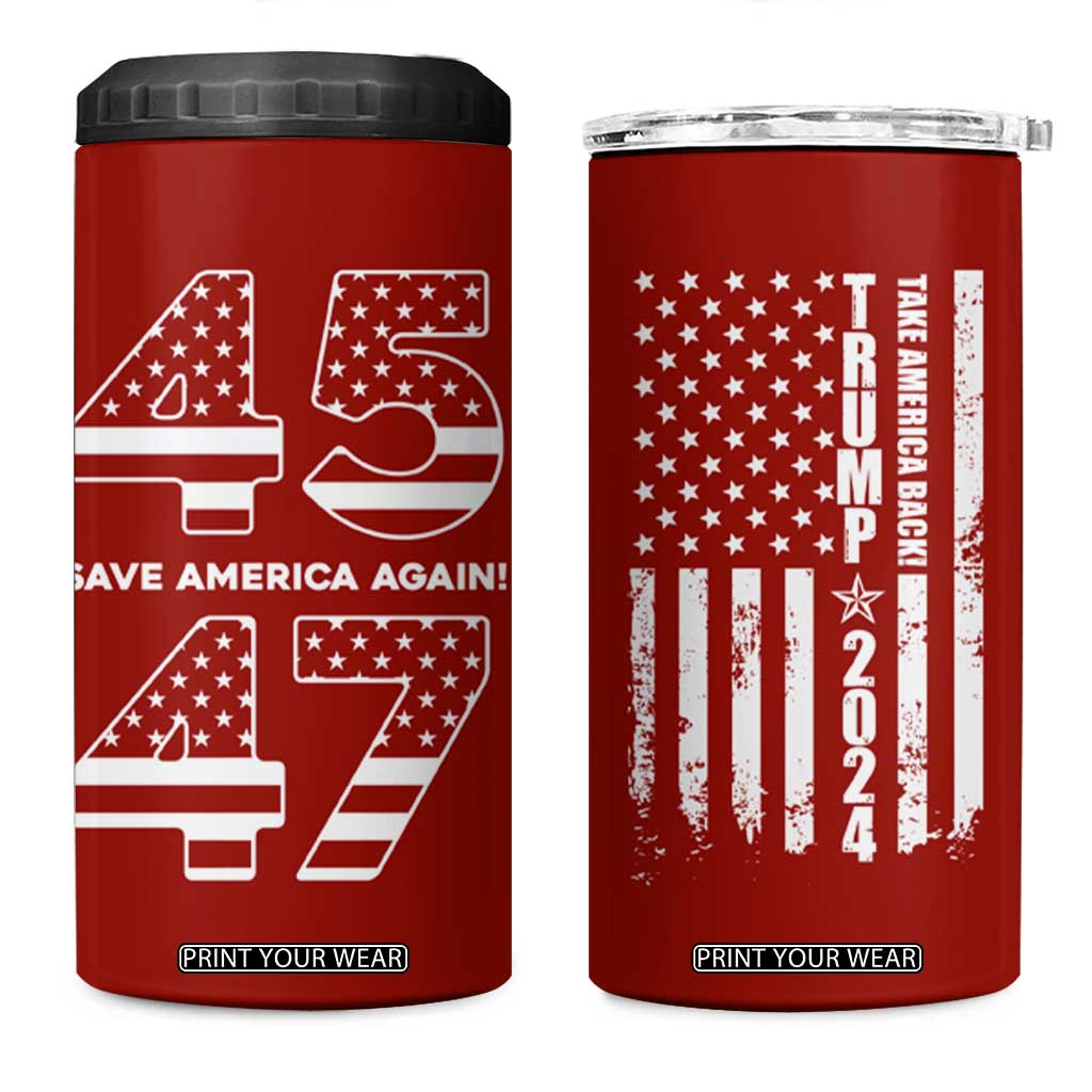 Trump 2024 4 in 1 Can Cooler Tumbler President 45 47 American Flag Red TB10 One Size: 16 oz Red Print Your Wear