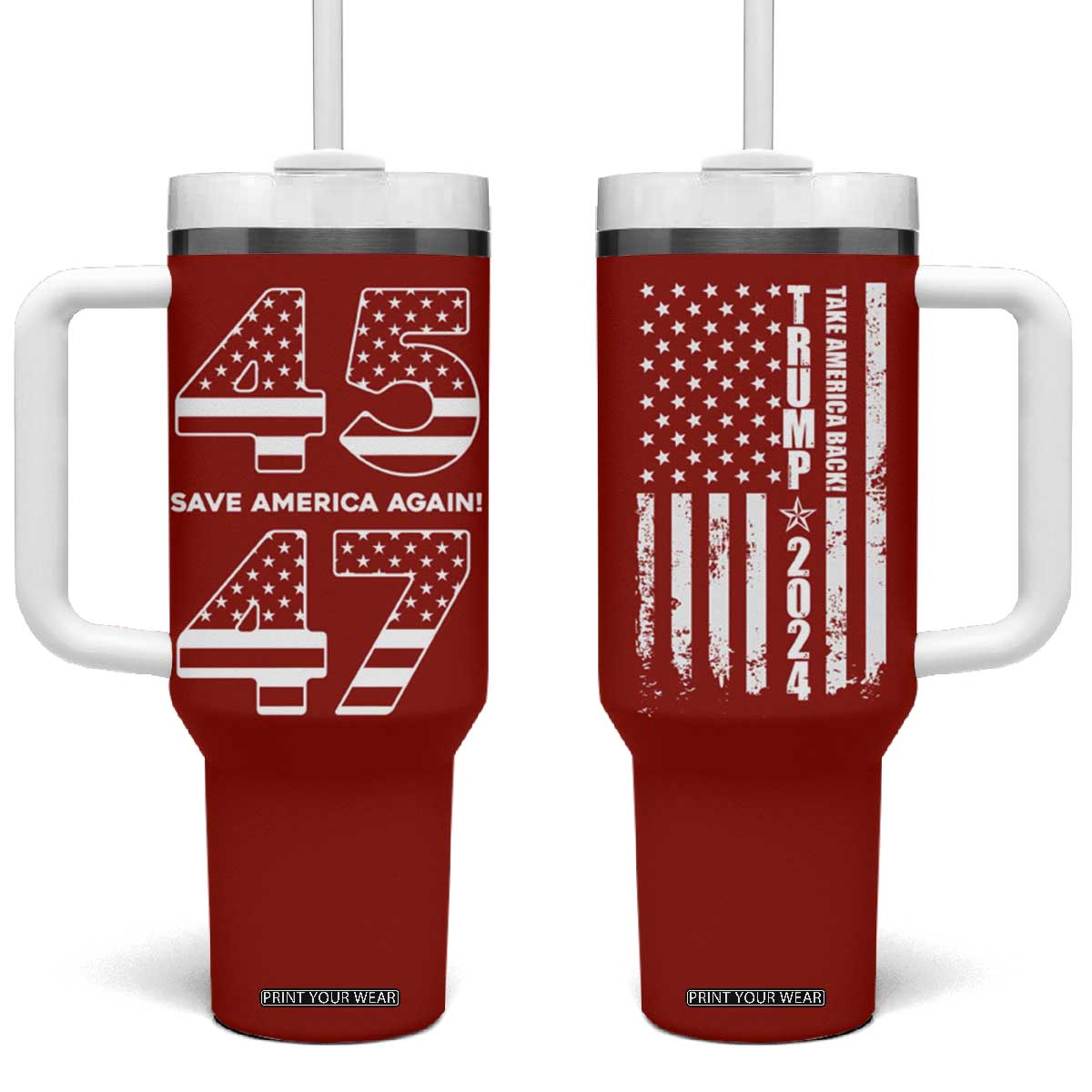 Trump 2024 Tumbler With Handle President 45 47 American Flag Red TB10 One Size: 40 oz Red Print Your Wear