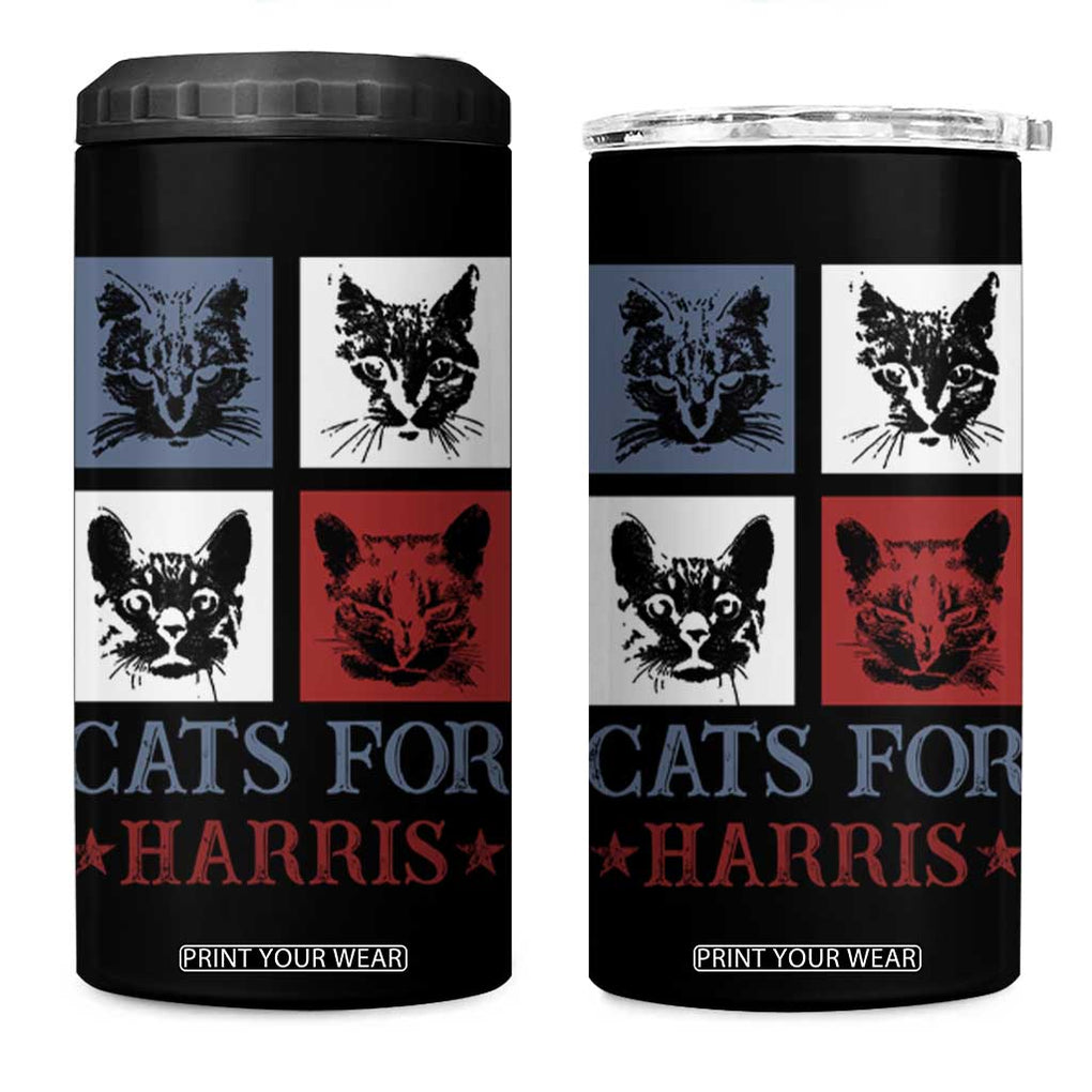 Cats For Harris 2024 President 4 in 1 Can Cooler Tumbler Kamala Presidential Election TB10 One Size: 16 oz Black Print Your Wear