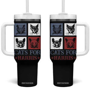 Cats For Harris 2024 President Tumbler With Handle Kamala Presidential Election TB10 One Size: 40 oz Black Print Your Wear