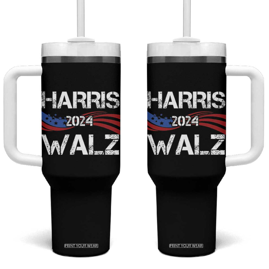 Harris Walz 2024 Tumbler With Handle Kamala Tim Walzt American Flag Presidential Election TB10 One Size: 40 oz Black Print Your Wear