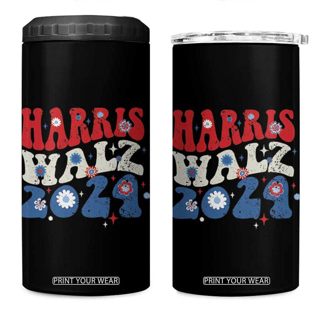 Harris Walz 2024 Election 4 in 1 Can Cooler Tumbler Kamala Madam President Retro Groovy TB10 One Size: 16 oz Black Print Your Wear