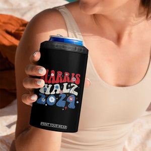 Harris Walz 2024 Election 4 in 1 Can Cooler Tumbler Kamala Madam President Retro Groovy TB10 Print Your Wear