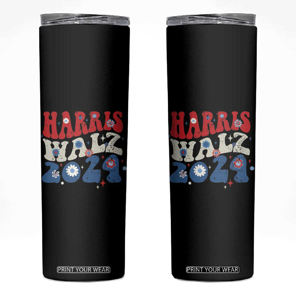 Harris Walz 2024 Election Skinny Tumbler Kamala Madam President Retro Groovy TB10 Black Print Your Wear