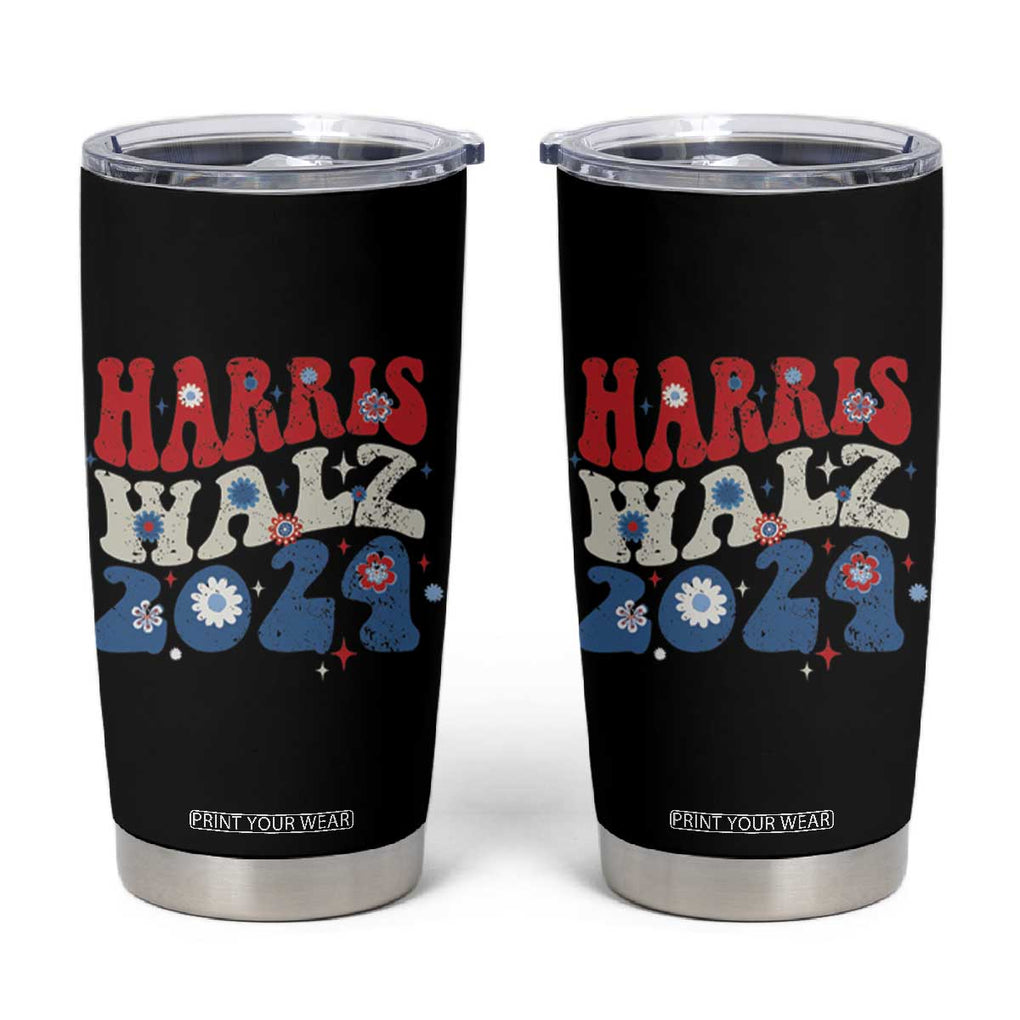 Harris Walz 2024 Election Tumbler Cup Kamala Madam President Retro Groovy TB10 Black Print Your Wear