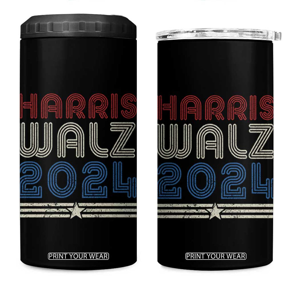 Harris Walz Waltz 2024 4 in 1 Can Cooler Tumbler Kamala Presidential Election Retro Stripe TB10 One Size: 16 oz Black Print Your Wear