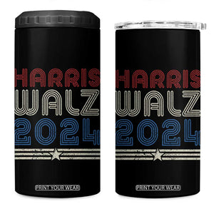 Harris Walz Waltz 2024 4 in 1 Can Cooler Tumbler Kamala Presidential Election Retro Stripe TB10 One Size: 16 oz Black Print Your Wear