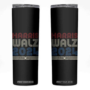 Harris Walz Waltz 2024 Skinny Tumbler Kamala Presidential Election Retro Stripe TB10 Black Print Your Wear