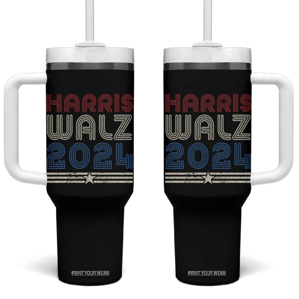 Harris Walz Waltz 2024 Tumbler With Handle Kamala Presidential Election Retro Stripe TB10 One Size: 40 oz Black Print Your Wear