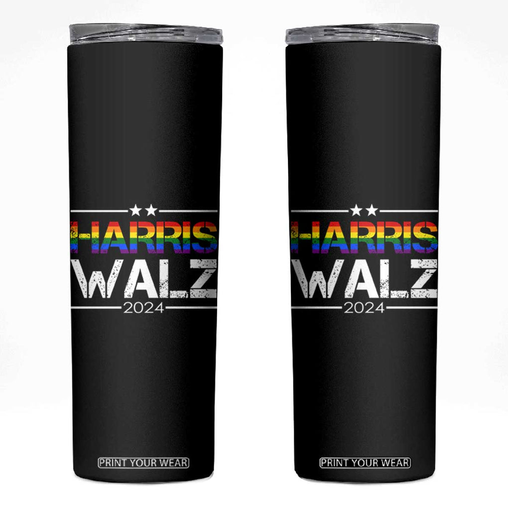 Harris Walz Waltz 2024 LGBT Gay Pride Rainbow Skinny Tumbler Kamala Presidential Election TB10 Black Print Your Wear