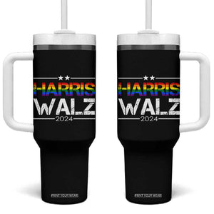 Harris Walz Waltz 2024 LGBT Gay Pride Rainbow Tumbler With Handle Kamala Presidential Election TB10 One Size: 40 oz Black Print Your Wear