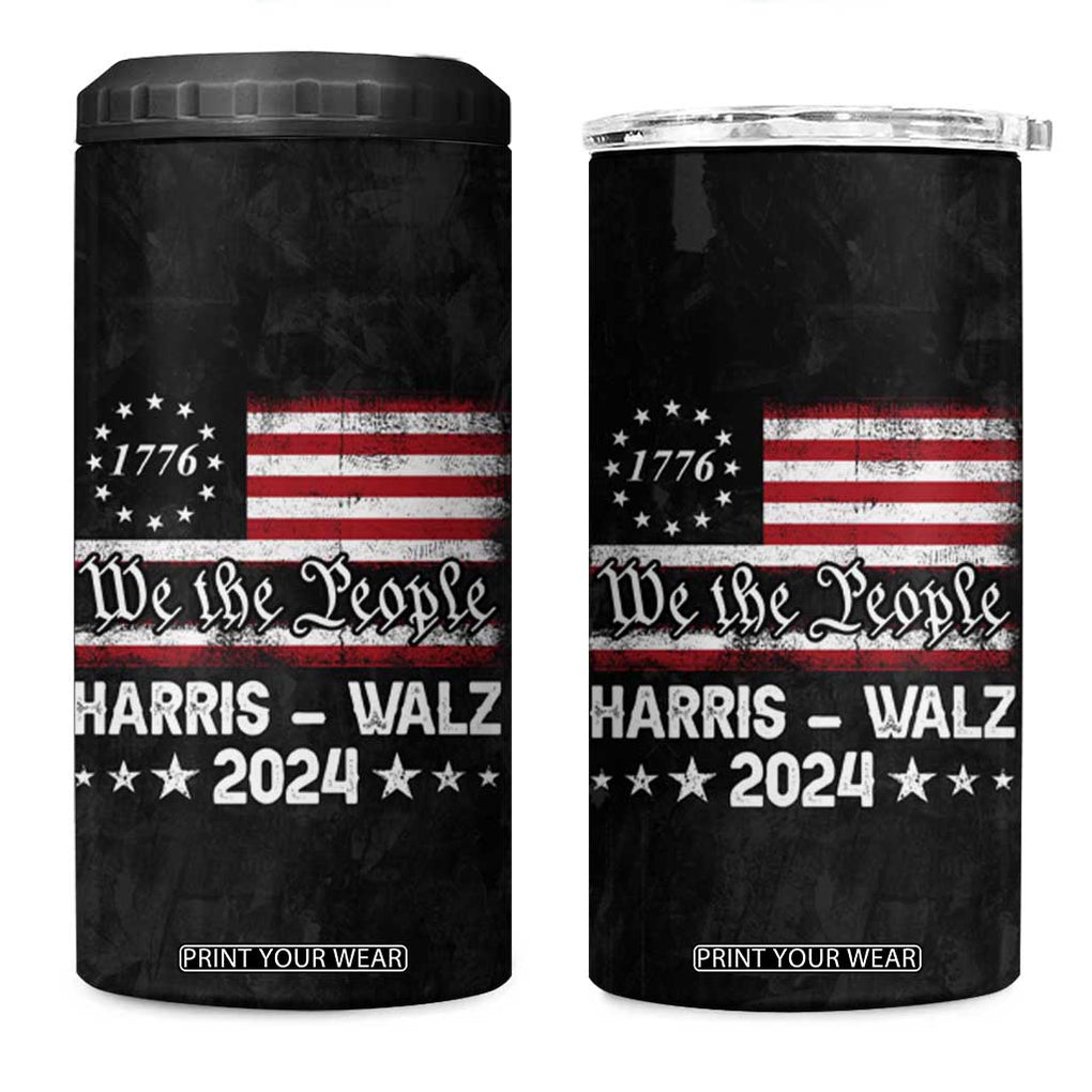 Harris Walz Waltz 2024 4 in 1 Can Cooler Tumbler US Flag Madam President Democratic 4th Of July TB10 One Size: 16 oz Black Print Your Wear