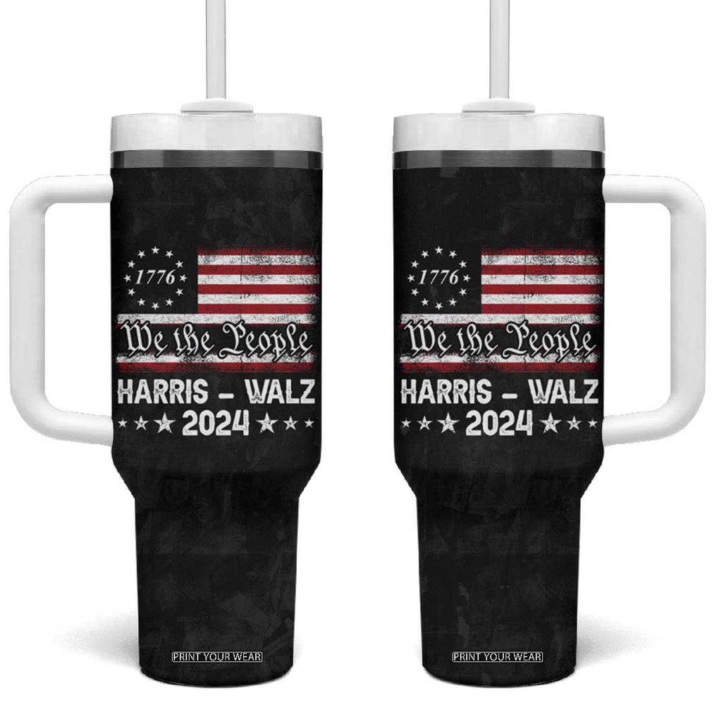 Harris Walz Waltz 2024 Tumbler With Handle US Flag Madam President Democratic 4th Of July TB10 One Size: 40 oz Black Print Your Wear