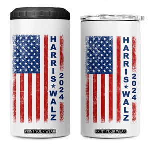 Harris Walz Waltz 2024 4 in 1 Can Cooler Tumbler USA Flag American Election TB10 One Size: 16 oz White Print Your Wear