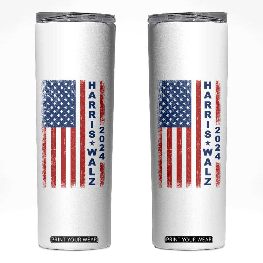 Harris Walz Waltz 2024 Skinny Tumbler USA Flag American Election TB10 White Print Your Wear