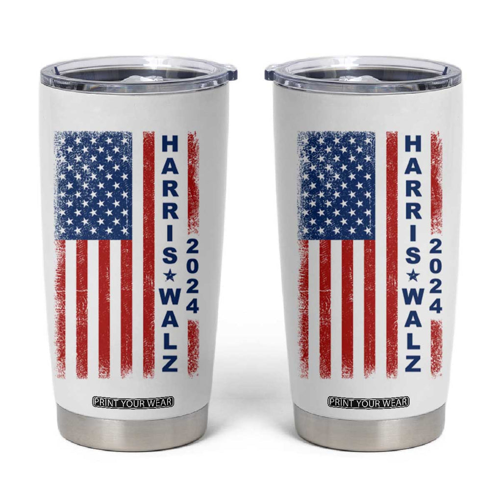 Harris Walz Waltz 2024 Tumbler Cup USA Flag American Election TB10 White Print Your Wear