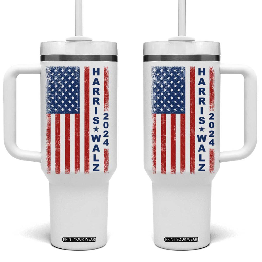 Harris Walz Waltz 2024 Tumbler With Handle USA Flag American Election TB10 One Size: 40 oz White Print Your Wear