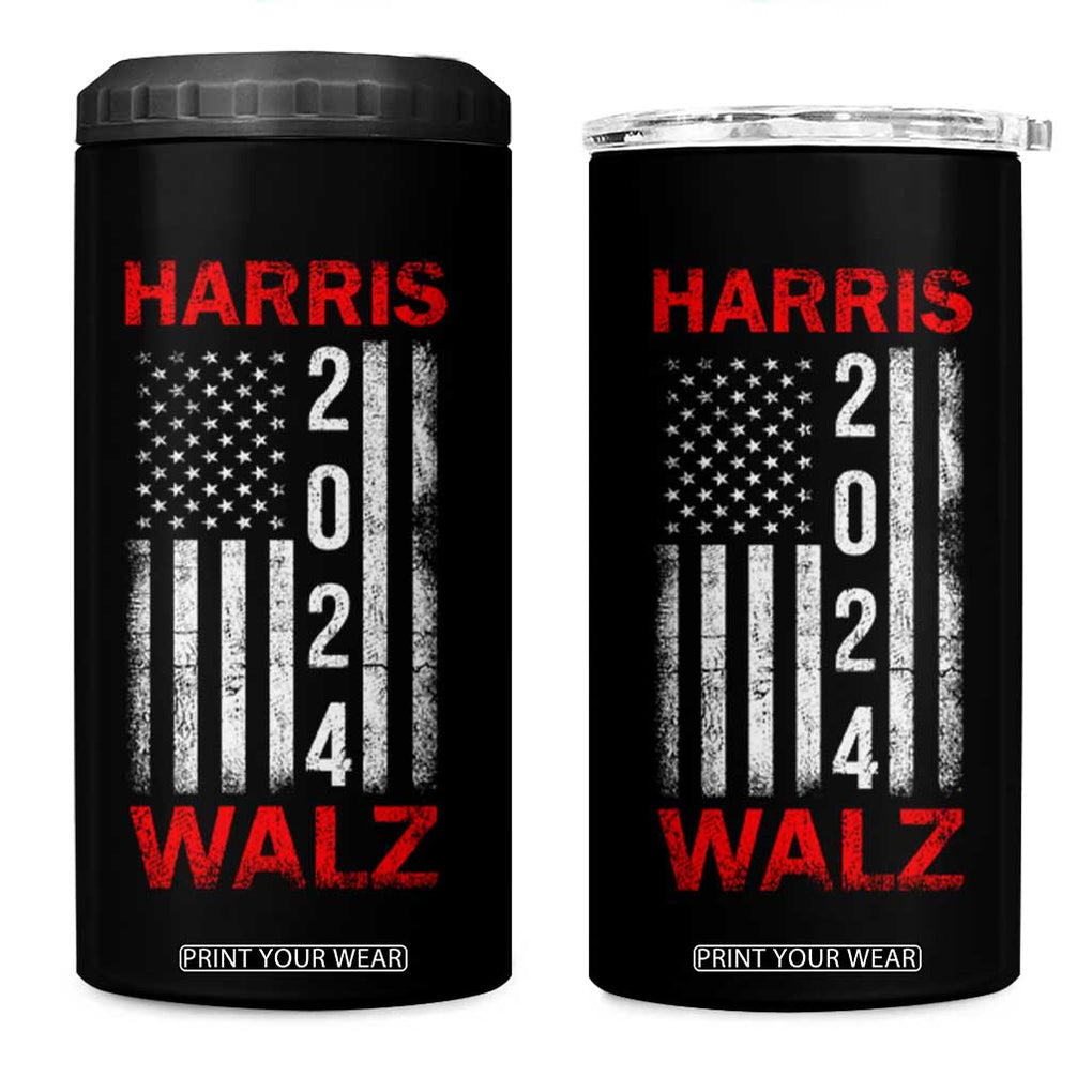 Harris Walz 2024 Election 4 in 1 Can Cooler Tumbler Tim Walzt Kamala Madam President American USA Flag TB10 One Size: 16 oz Black Print Your Wear