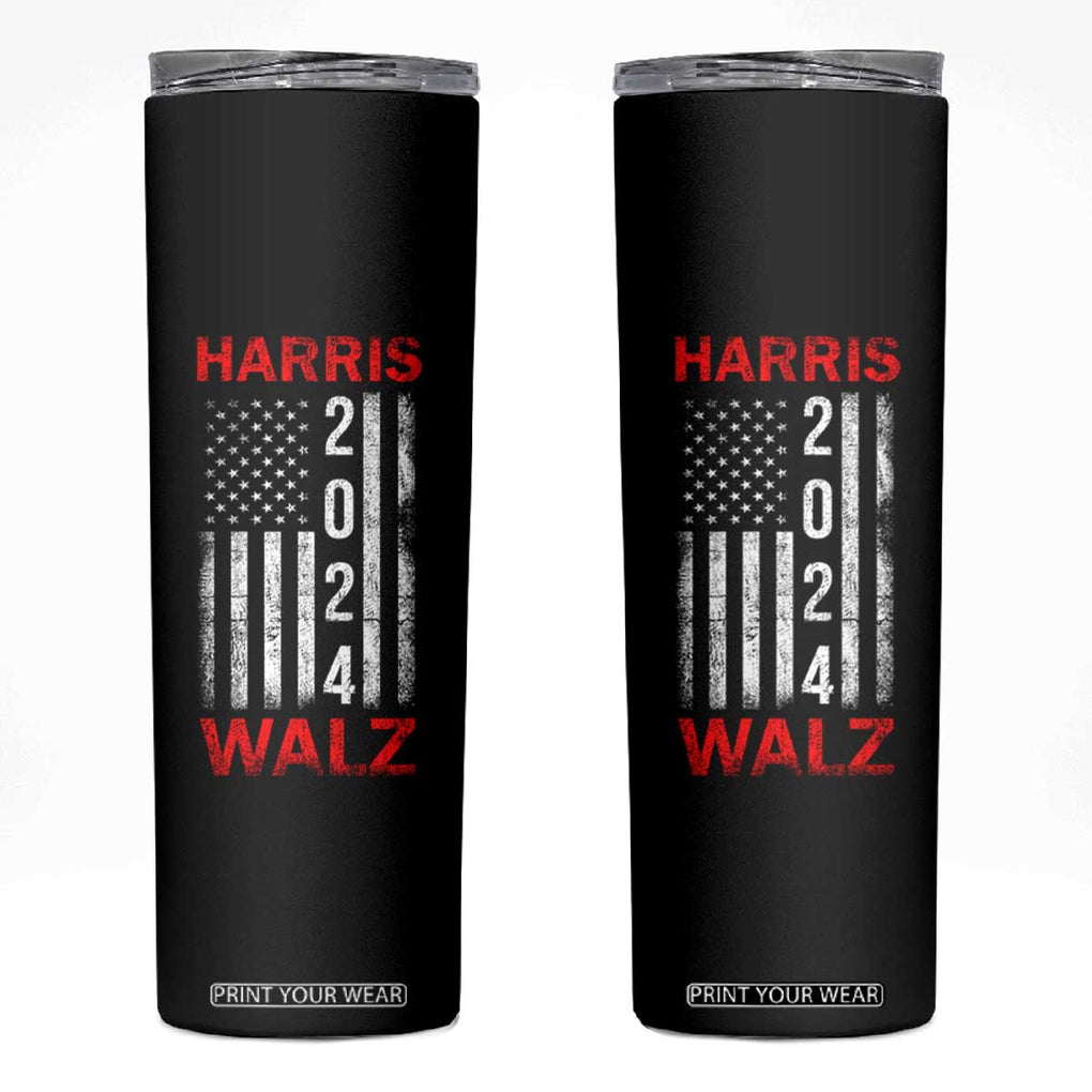 Harris Walz 2024 Election Skinny Tumbler Tim Walzt Kamala Madam President American USA Flag TB10 Black Print Your Wear