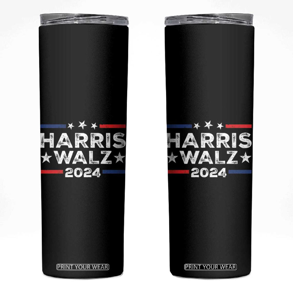 Harris Walz 2024 Skinny Tumbler Kamala Tim Walzt Presidential Election Retro Stripe TB10 Black Print Your Wear