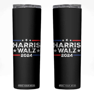 Harris Walz 2024 Skinny Tumbler Kamala Tim Walzt Presidential Election Retro Stripe TB10 Black Print Your Wear