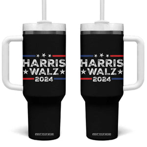 Harris Walz 2024 Tumbler With Handle Kamala Tim Walzt Presidential Election Retro Stripe TB10 One Size: 40 oz Black Print Your Wear