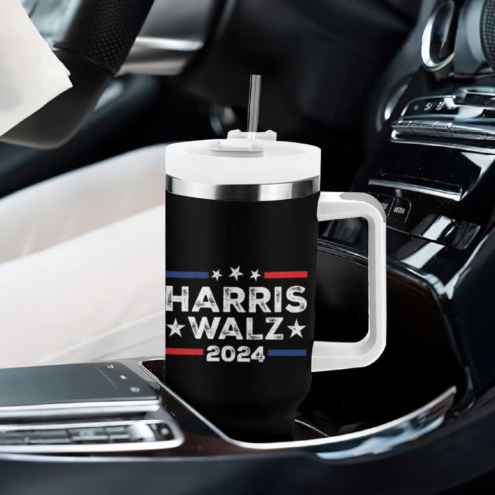 Harris Walz 2024 Tumbler With Handle Kamala Tim Walzt Presidential Election Retro Stripe TB10 Print Your Wear