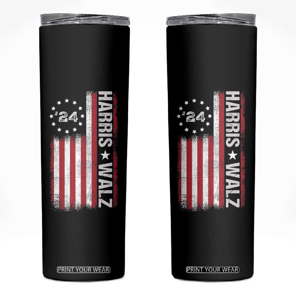 Harris Walz 2024 Election Skinny Tumbler Tim Walzt Kamala Madam President American Flag TB10 Black Print Your Wear