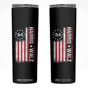 Harris Walz 2024 Election Skinny Tumbler Tim Walzt Kamala Madam President American Flag TB10 Black Print Your Wear