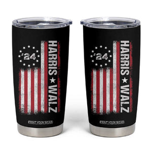 Harris Walz 2024 Election Tumbler Cup Tim Walzt Kamala Madam President American Flag TB10 Black Print Your Wear