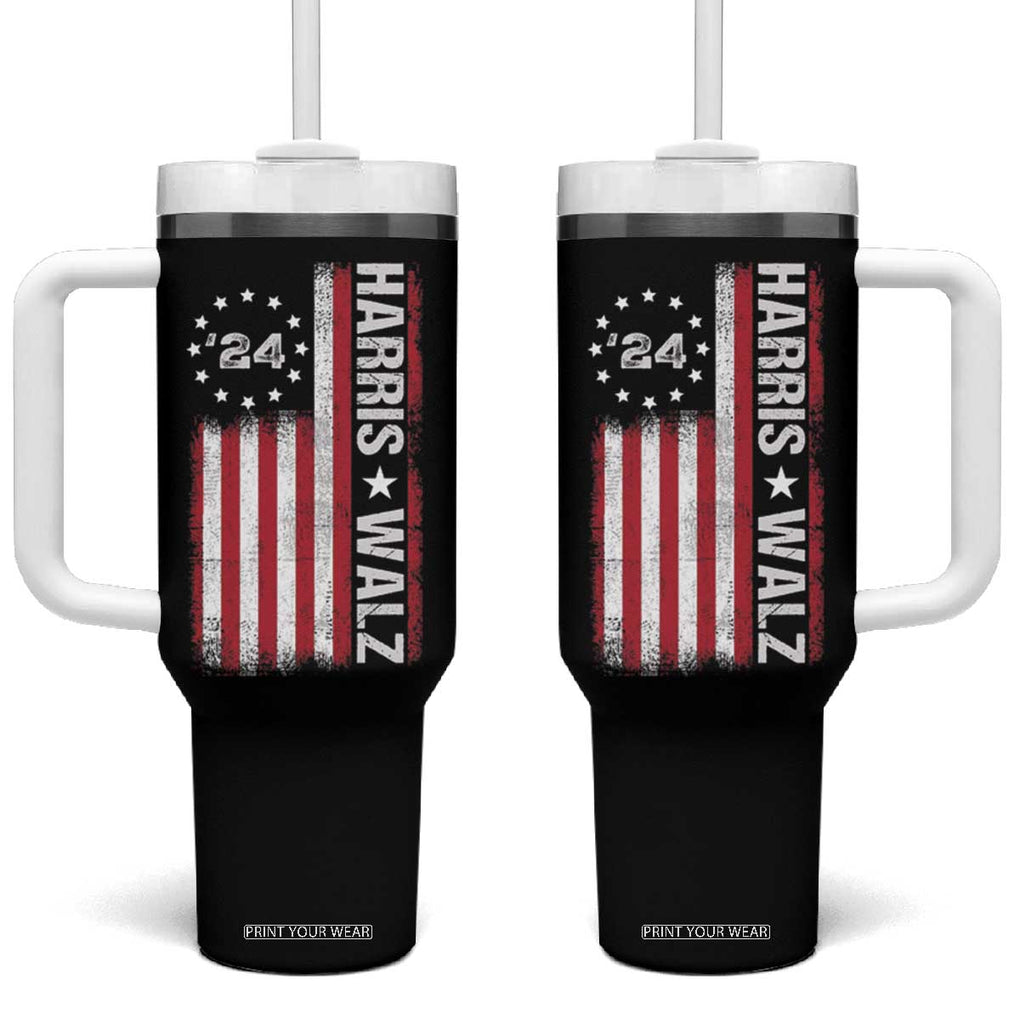 Harris Walz 2024 Election Tumbler With Handle Tim Walzt Kamala Madam President American Flag TB10 One Size: 40 oz Black Print Your Wear