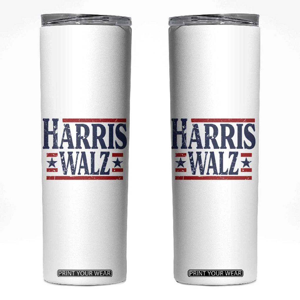 Harris Walz Waltz 2024 Skinny Tumbler Kamala Presidential Election Retro Stripe TB10 White Print Your Wear