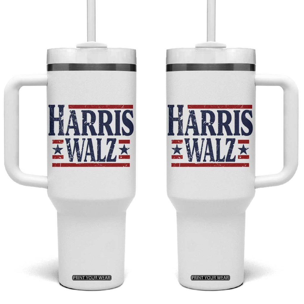 Harris Walz Waltz 2024 Tumbler With Handle Kamala Presidential Election Retro Stripe TB10 One Size: 40 oz White Print Your Wear